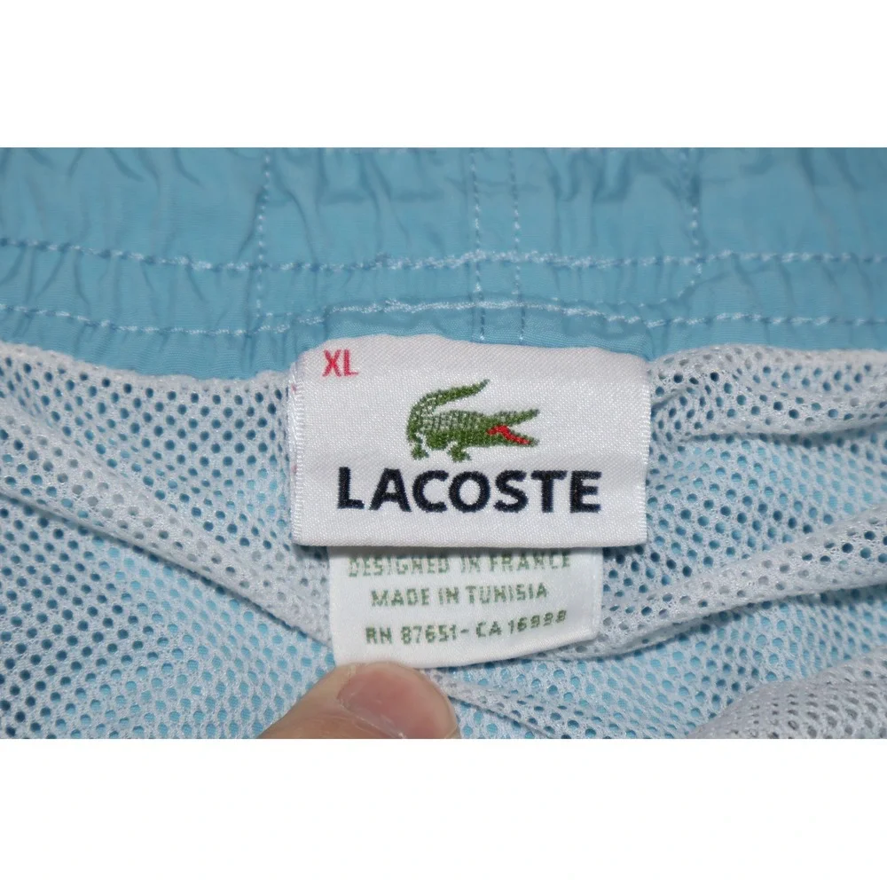 Lacoste Swim Shorts Mens XL Blue Embroidered Logo Mesh Lined Drawstring